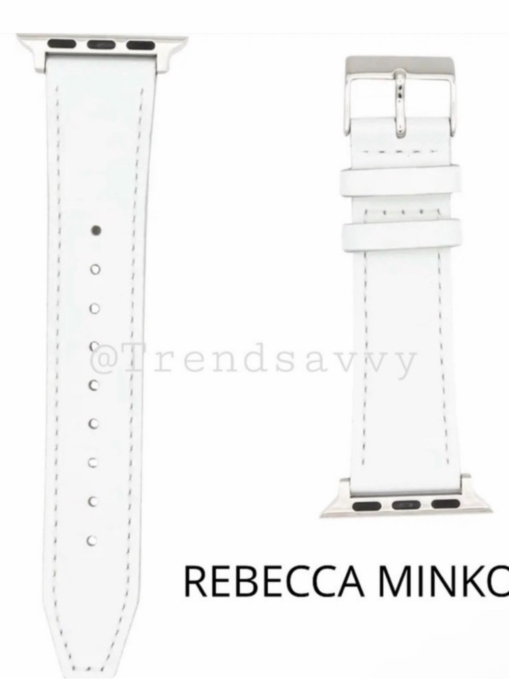 Rebecca Minkoff White Silver Leather Apple Watch Band Strap 38MM 40MM Buckle